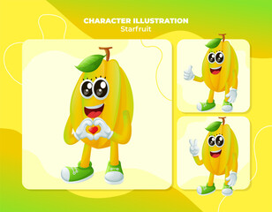 Cute starfruit characters making playful hand signs