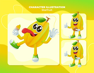 Cute starfruit characters enjoying food