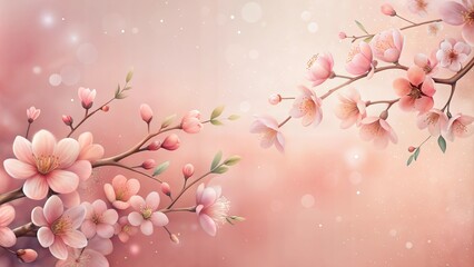 Delicate cherry blossom branches on a soft pastel background with bokeh effects and copy space