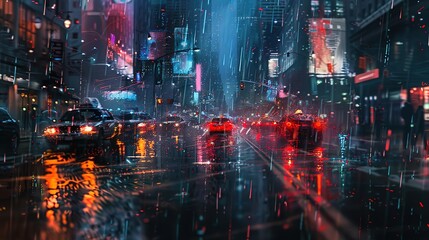 Fototapeta premium City streets in the rain --ar 16:9 --v 6 Job ID: 0b97e686-e227-439d-9eae-6f83ffde9c9c