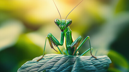 Close-up of an elegant praying mantis on a leaf