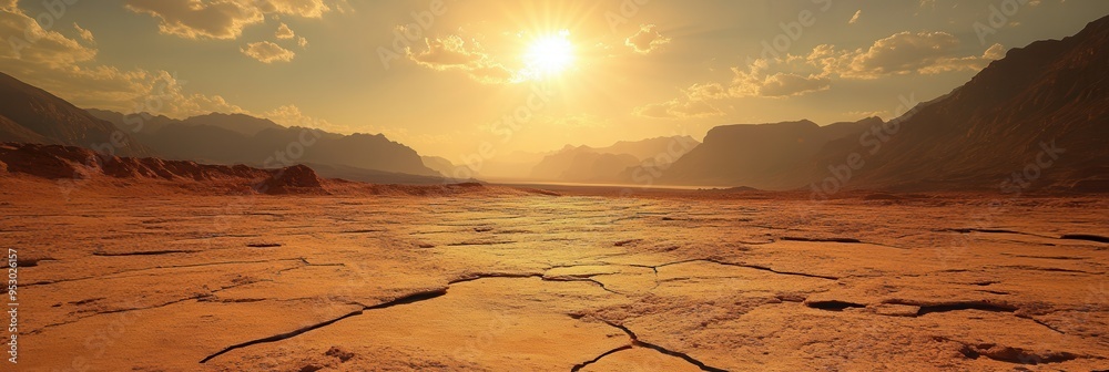 Aufkleber the arid land features deep cracks and dry soil, illuminated by a scorching sun, emphasizing climate