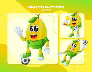 Cute starfruit characters playing soccer