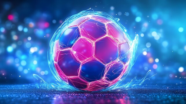 Fototapeta Glowing Soccer Ball in Neon Lights