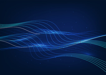 Abstract background technology. Layered flowing particle waves. Represents the overlapping of data being processed by cyber technology. Illustration, Vector.