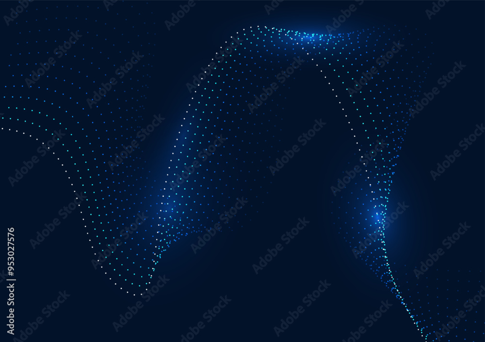 Poster abstract background technology. layered flowing point particle waves. represents the huge amount of 