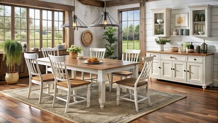 American Furniture Warehouse White Farmhouse Table rustic dining room decor farmhouse style table set country kitchen