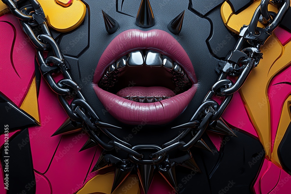 Poster piercing with a rebellious, punk-inspired design, depicted in an artwork where piercings feature spi