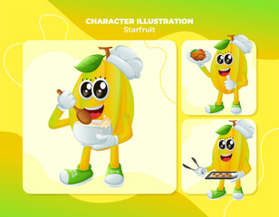 Cute starfruit characters in the kitchen