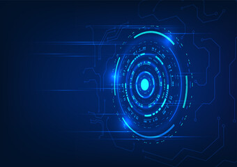 Technology background. Overlapping light beam technology circles, showing data processing in the system. Illustration, vector, poster.