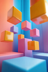 Obraz premium Floating colorful cubes creating a vibrant and modern abstract background with a gradient effect in a style.