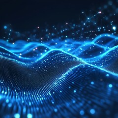 The image is a blue wave with many small dots scattered throughout it