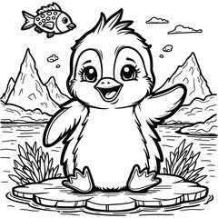 A Cheerful Baby Penguin Coloring Book