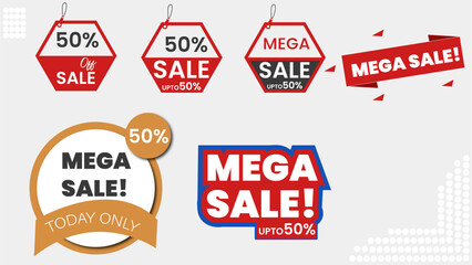 Sale tags collection. Special offer, big sale, discount, best price, mega sale banner set. Shop or online shopping. Sticker, badge, coupon, store. Vector Illustration.