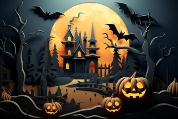 Halloween Castle with Paper Cut Jack-O-Lanterns