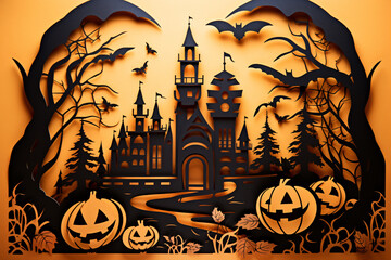 Halloween Castle with Paper Cut Jack-O-Lanterns
