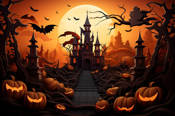 Halloween Castle with Paper Cut Jack-O-Lanterns