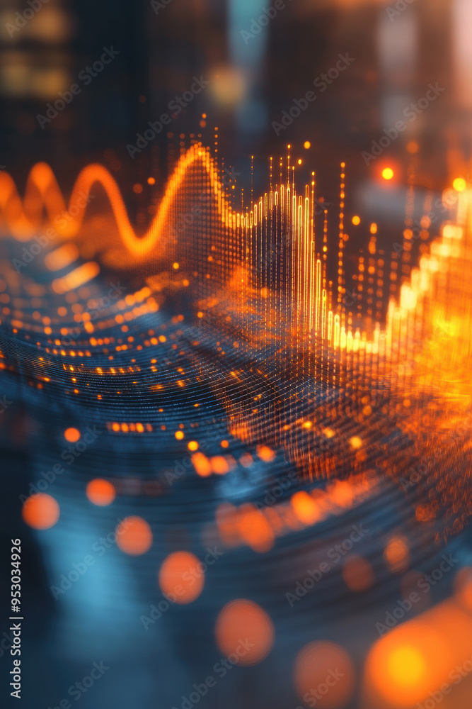 Poster abstract representation of data analytics and technology with dynamic orange and blue light trails o
