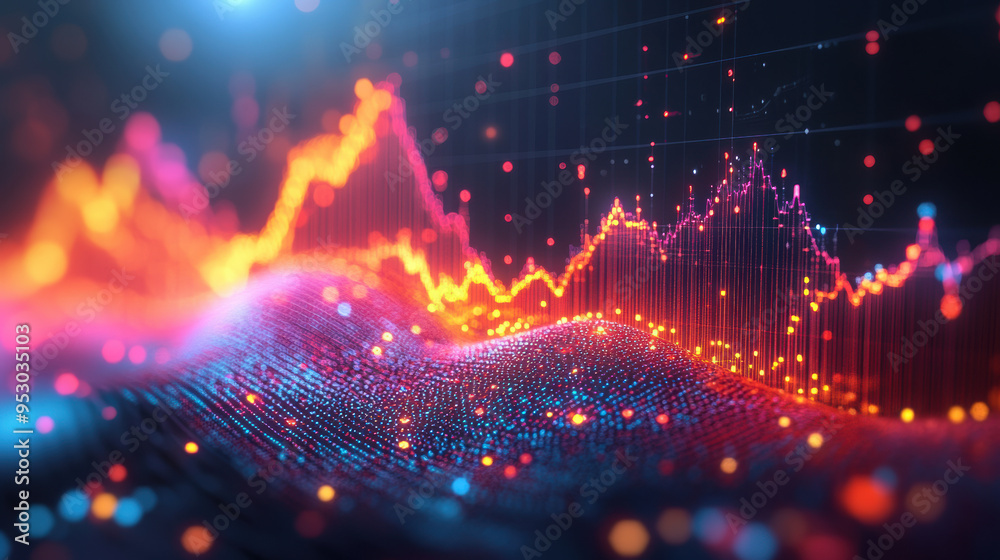Poster abstract representation of data analysis with colorful glowing graphs, futuristic visual of data sci