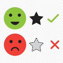 Rating emoji set for customer feedback or product experience in black and white color. Five-star rating emoji icon set. Emoji feedback scale. Rating emoji collection. Vector illustration