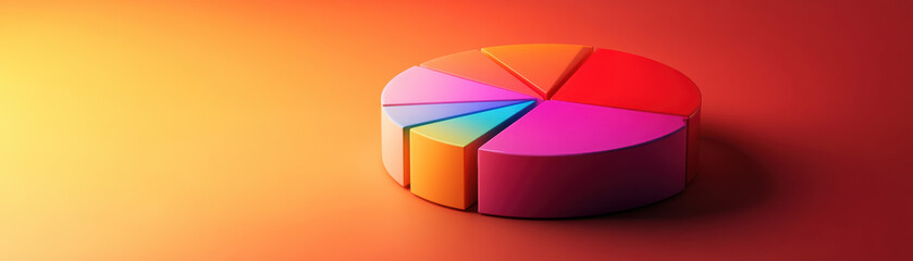 Obraz premium Vibrant pie chart on a gradient background, showcasing colorful data visualization in a modern and eye-catching style.