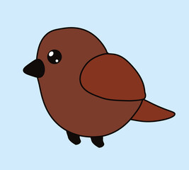 a small brown sparrow with shiny eyes