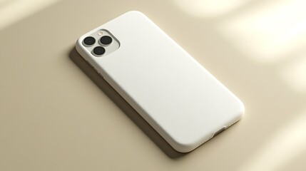 White Smartphone with Triple Camera System on Beige Surface