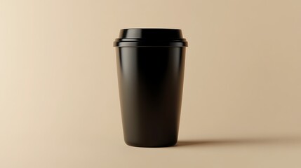 Black To-Go Cup with Lid on Beige Background