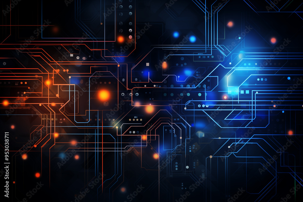 Wall mural abstract technology digital circuit line electronic network data innovation concept background.