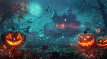 Naklejka premium Cute Halloween colorful images, vivid color illustrator adding, background.