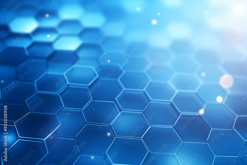 Wall mural abstract blue hexagons pattern background for design.hi-tech science and research concept innovation