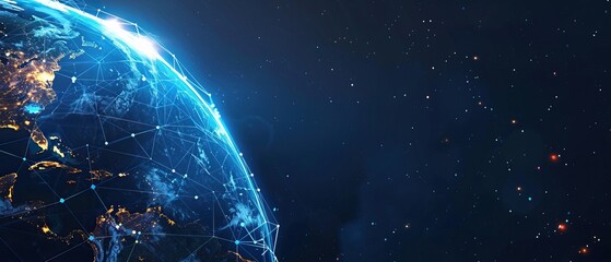 Obraz premium Glowing Earth and Network Connections Against a Starry Sky