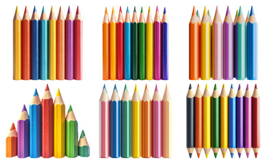 Colorful wooden pencils set isolated on transparent background