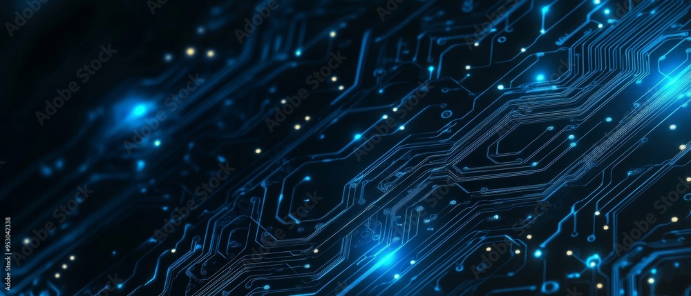 Aufkleber Digital Network Circuit Board with Glowing Data Dots