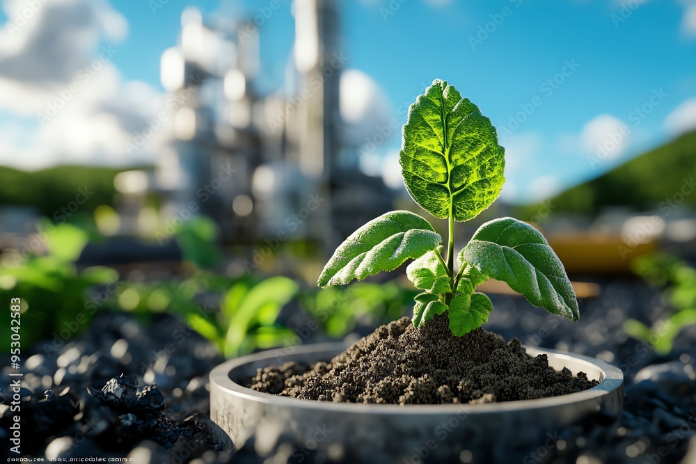 Poster Biomass engineering and optimization are highlighted in a realistic photo of a bioenergy plant, focusing on efficient energy conversion