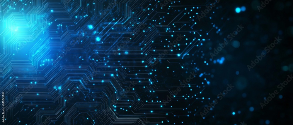 Poster Digital Network Circuit Board with Glowing Data Dots
