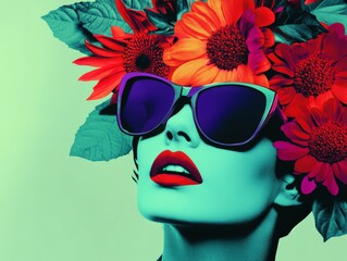 Woman with Flowers and Sunglasses.