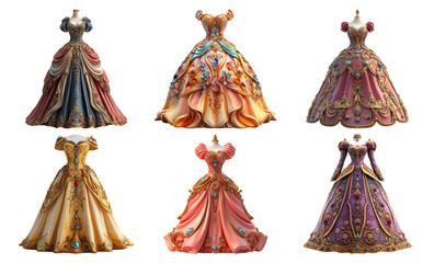 Fancy elegant dresses with beautiful designs isolated on transparent background