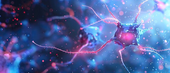 Abstract Artistic Rendering of a Neuron with Glowing Tentacles