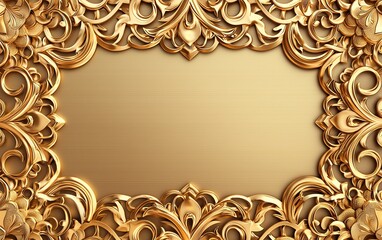 Elegant gold ornate frame with luxurious intricate design on an empty background, perfect for vintage and classic themed projects.