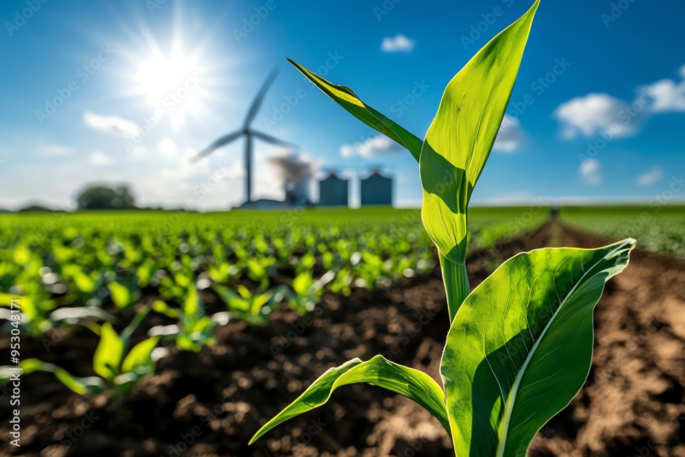 Poster biomass project development is captured in a realistic photo of a bioenergy farm under construction,