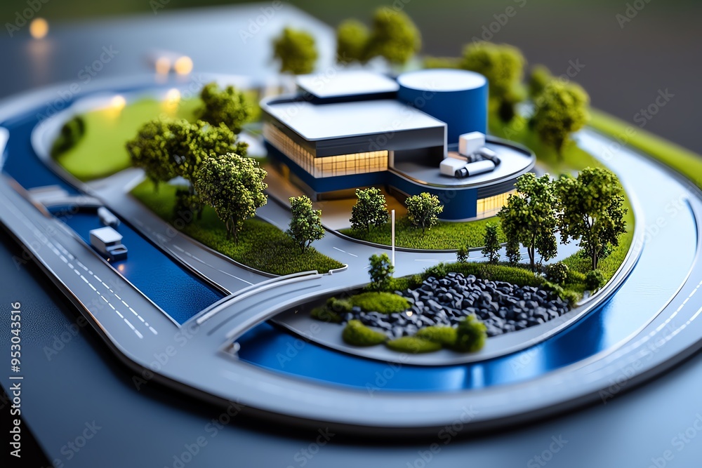 Aufkleber biomass structural design is highlighted in a minimalist blueprint of a bioenergy facility, focusing