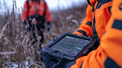 a portable ECG monitor being used in a field emergency situation
