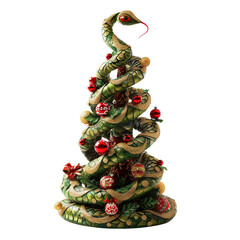 New Year tree in the form of a snake, a white isolated background, AI-generated