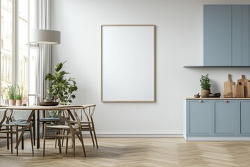 Poster Mockup in Kitchen Interior with White Wall created with Generative AI