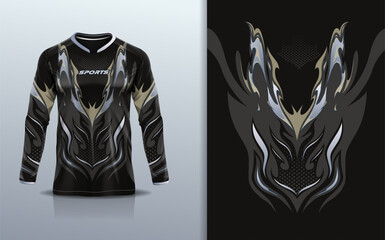 Sport jersey long sleeve template mockup texture rustic grunge marble abstract design for motocross motorcycle football soccer, racing, e sports, gray black color © Nimpuna O