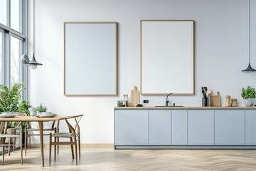 Poster Mockup in Kitchen Interior with White Wall created with Generative AI