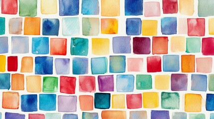 Seamless Watercolor Mosaic Pattern on White Paper