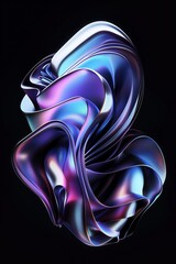 3D render of fluid glass purple and blue abstract shape 