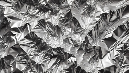 アルミホイル シルバー 金属 反射 光沢 クランクル 折り目 テクスチャ パターン 輝き ミラー 表面 デザイン 光の反射 抽象芸術 ラップ 包装材 金属シート フォイルアート 未来的